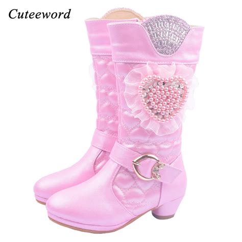 Girls High Heel Boots Children Leather Boots 67891011 Years Old
