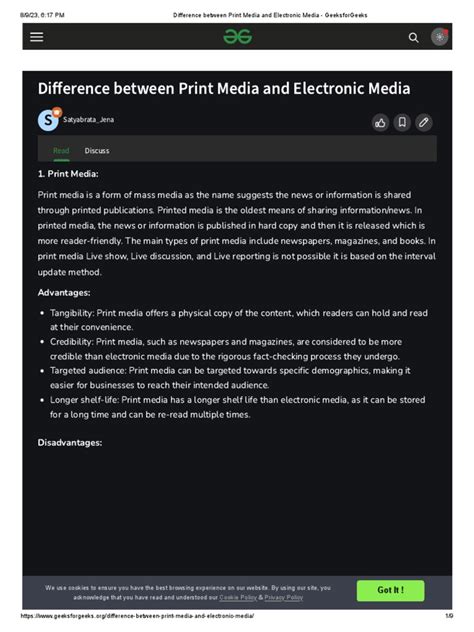 Difference Between Print Media And Electronic Media Geeksforgeeks Pdf