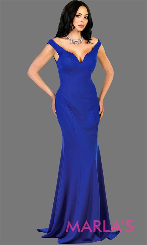 Long Royal Blue Fitted Off Shoulder Sleek And Sexy Dress Marlasfashions