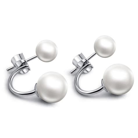 Free Shipping Luxury Earrings 925 Sterling Silver Double Pearl Earrings
