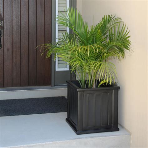 Square plastic garden planter flower pot indoor outdoor with drainage holes, charcoal grey. Mayne Cape Cod 20 in. Square Black Plastic Planter-4838-B ...