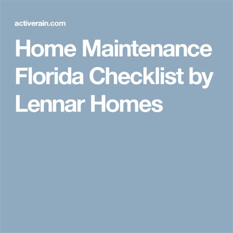 Home Maintenance Florida Checklist By Lennar Homes Home Maintenance