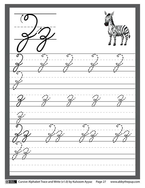 Cursive Alphabet Trace And Write Letter Z Free Printable Puzzle Games