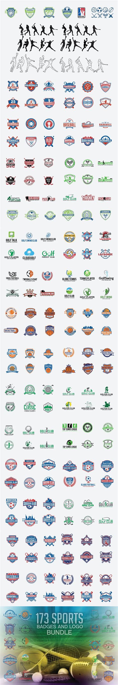 173 Sports Badges Аnd Logos Bundle Vector Illustration Logo Bundle