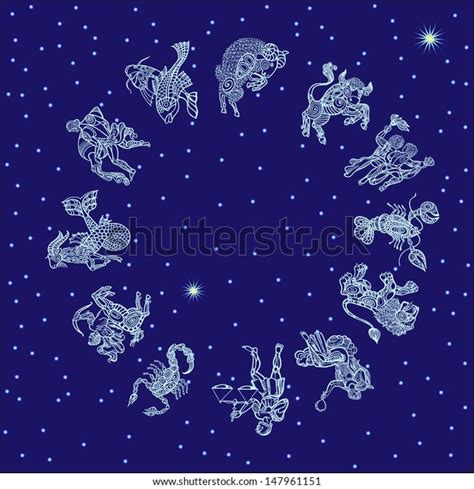Set Signs Zodiac On Starry Sky Stock Vector Royalty Free 147961151