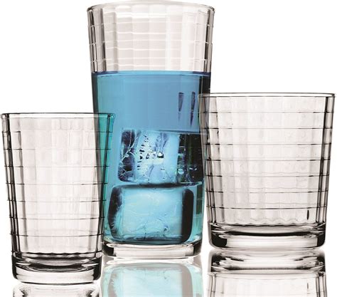 Circleware Cosmo 16 Piece Set Drinking Glasses And Whiskey Cups Glassware For Water Beer Juice