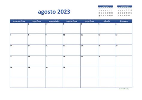 Calendário Agosto 2023