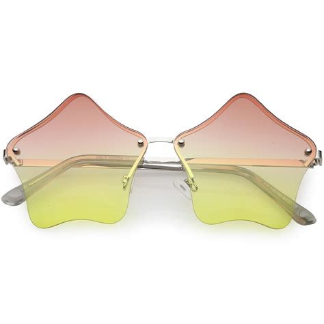sunglass la star shaped rimless sunglasses metal frame color tinted lens 55mm silver pink
