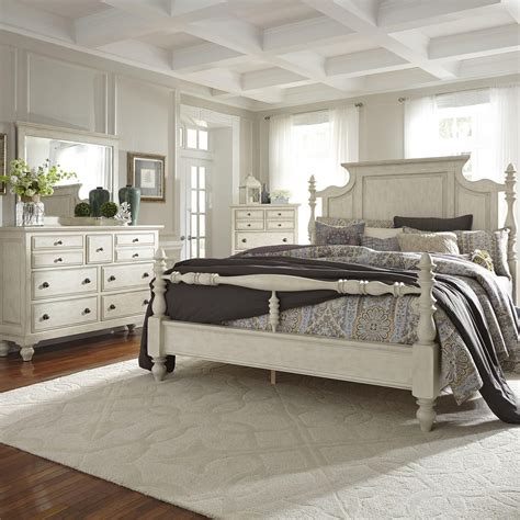 Antique White Wood Queen Poster Bedroom Set 4 Pcs Farmhouse Reimagined 652 Br Qpsdmn Liberty