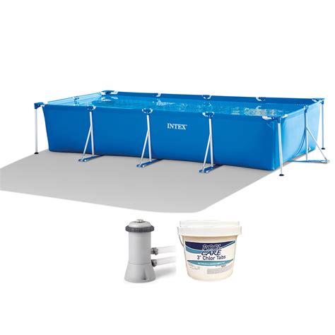 Intex 14ft X 33in Above Ground Backyard Swimming Pool Kit And Chlorine