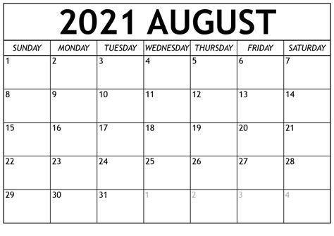 Printable August 2021 Calendar Eventskarma