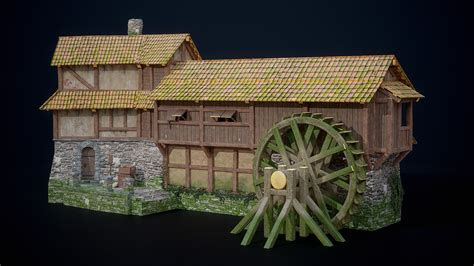 3d Old Medieval Watermill Pbr Model Turbosquid 2032199