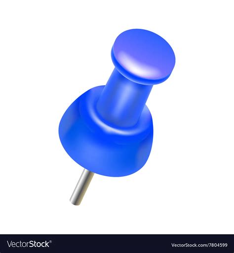 Blue Push Pin Icon Realistic Style Royalty Free Vector Image