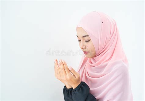 Muslim Woman Pray On Hijab Praying On Mat Indoors Stock Image Image