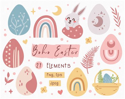 Easter Eggs Boho Kids Clipart Bohemian Easter Rabbit Png Clip Etsy