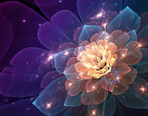 Glowing Fractal Flower Digital Art By Lilia D Pixels
