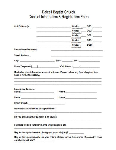 church registration form examples templates
