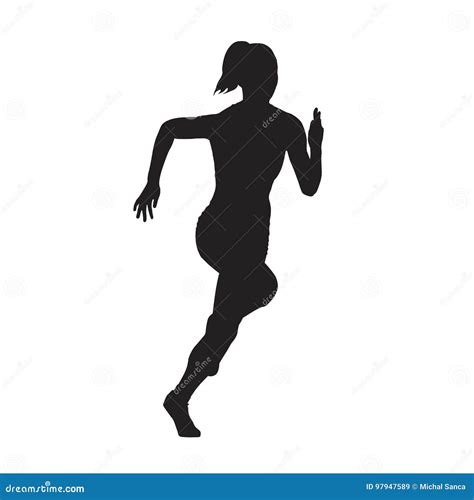 Running Woman Front View Vector Silhouette Stock Vector Illustration