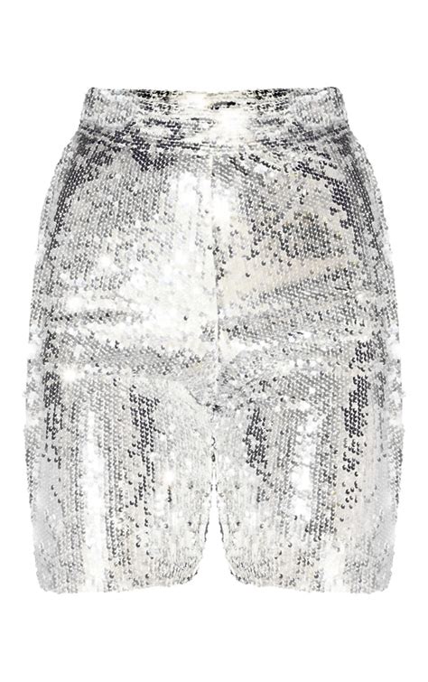 Silver Sequin Cycle Shorts Shorts Prettylittlething