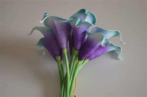 10 Teal Purple Picasso Calla Lilies Real Touch Flowers Diy Etsy