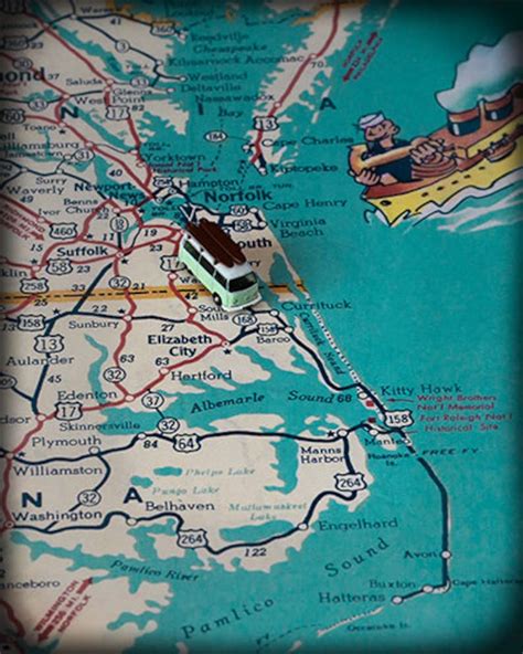 Virginia Beach And North Carolina Retro Map Print Funky Vintage Etsy
