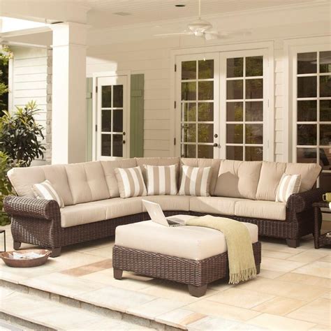 Outdoor seating is perfect for use near a pool or in the garden. Hampton Bay Mill Valley 4-Piece Patio Sectional Set with ...