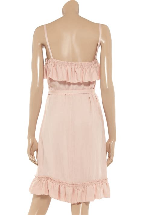 Lyst Red Valentino Ruffled Washed Satin Dress In Pink