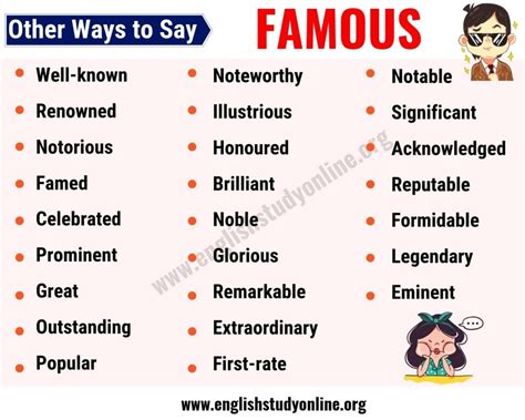 Famous Synonym List Of 25 Useful Synonyms For Famous In English