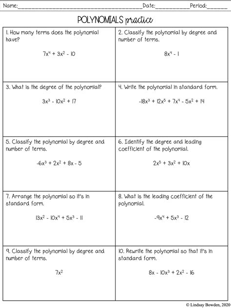 Polynomial Functions Worksheets With Answers Pdf