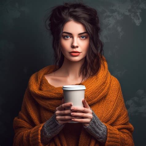 Premium Photo Beautiful Dark Hair Woman Holding Coffee Cup