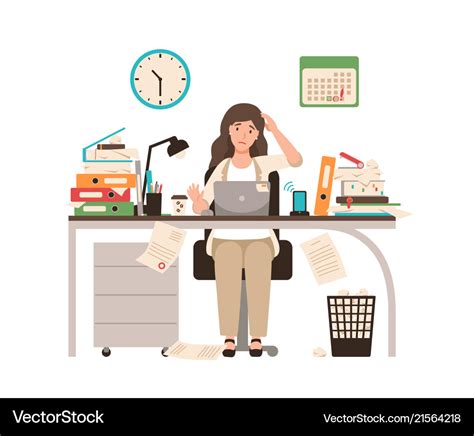Busy Female Office Worker Or Clerk Sitting At Desk