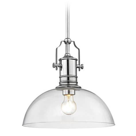 Industrial Chrome Pendant Light With Clear Glass 13 Inch Wide At