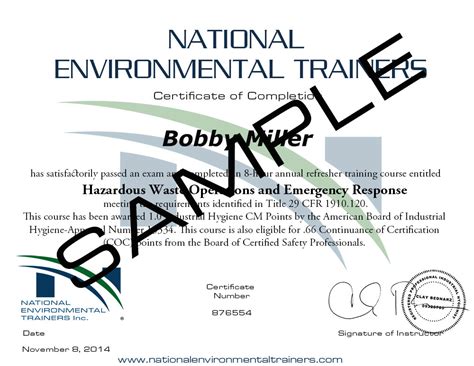Certificate Osha Required Elements National Environmental Trainers