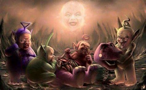 Evil Tormented Twisted Teletubbies Eating Barney Art Weirdtrippy