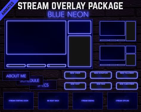 Digital Animated Neon Twitch Blue And Purple Overlay Package Art