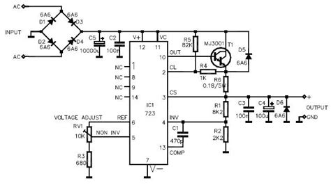 Circuit diagrams show the connections as clearly as possible with all wires drawn neatly as straight lines. LM723 variable power supply circuit design electronic project