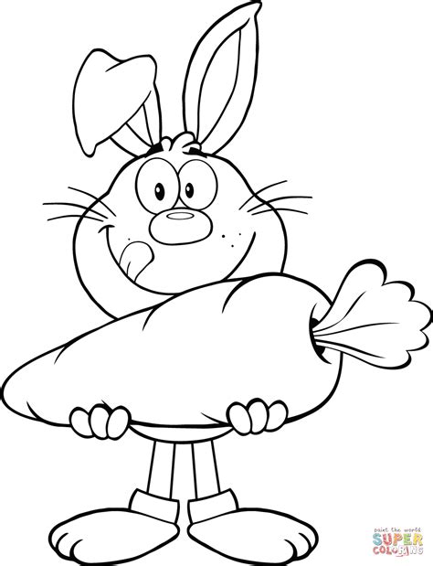Hungry Rabbit Holding A Big Carrot Coloring Page Free Printable
