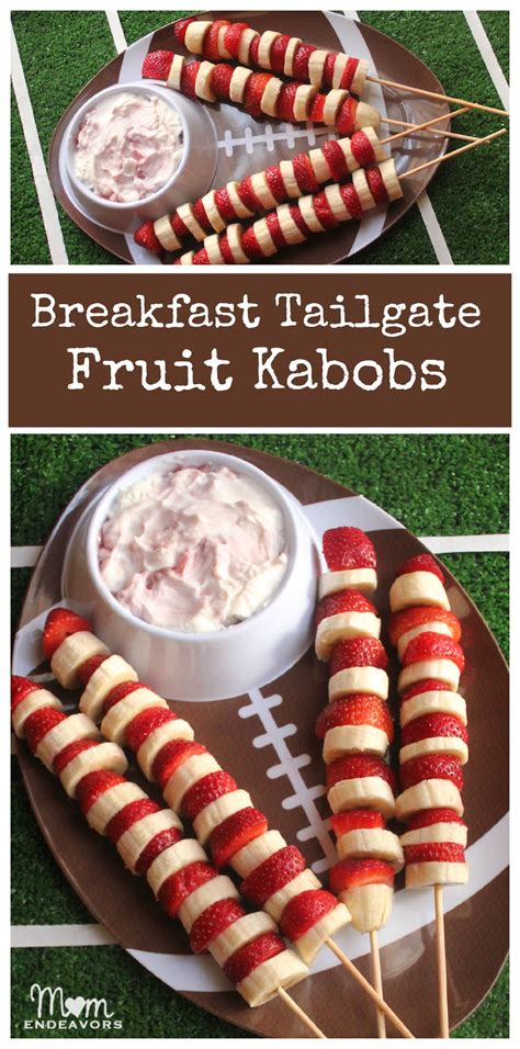 Live college football anticipation + game day + meat + beer + friends + flags + new friends + burning stuff + where was that toilet + after party = tailgate. Breakfast Tailgate Food - Fruit Kabobs {College Football ...