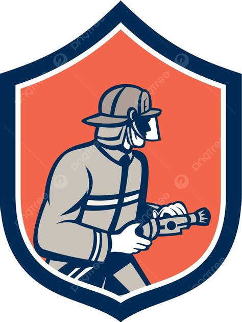 Fireman Firefighter Fire Hose Shield Retro Retro Illustration Shield
