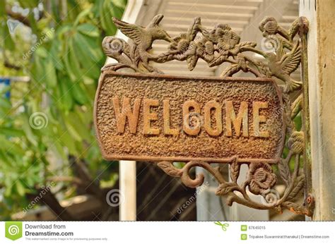 Welcome Sign On Vintage Label Stock Image Image Of Enter Wooden