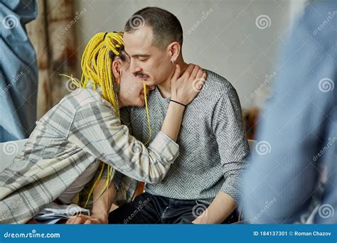 Desperate Girl Cry On Man S Shoulder Stock Image Image Of