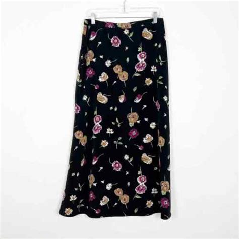 Vintage 90s Exact Change Floral Maxi Skirt Black Size 11 Ebay