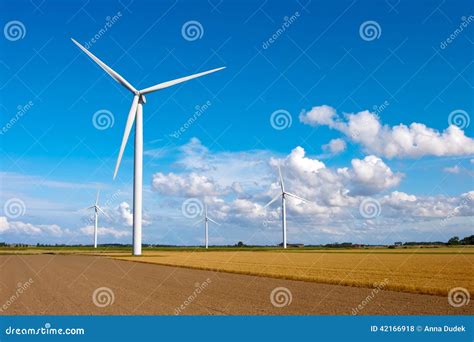 Windmill On A Field Stock Photo Image Of Blue Power 42166918
