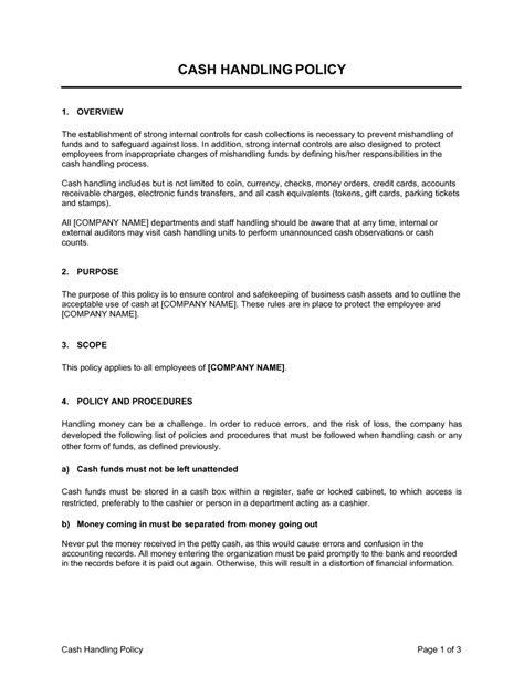 Cash Handling Policy Template