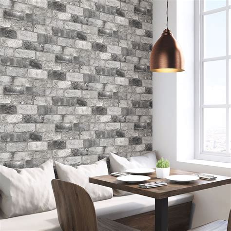 NUS3550 - Grey London Brick Peel and Stick Wallpaper - by NuWallpaper
