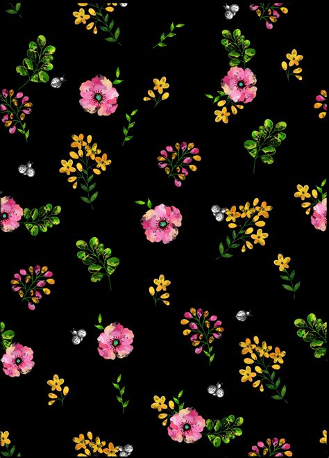 black background with floral pattern | Floral prints, Floral wallpaper, Floral artwork