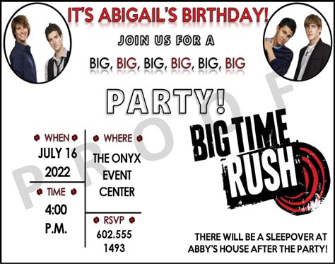 Big Time Rush Btr Custom Digital Birthday Invitation Etsy