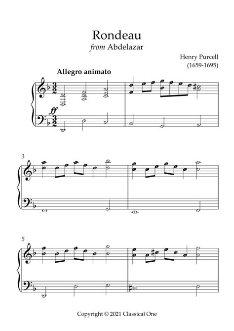Purcell Rondeau From Abdelazarwith Note Name Sheet Music