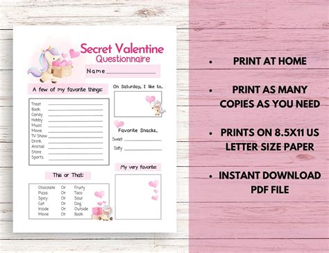Secret Valentine Questionnaire Valentines Day Secret Valentine
