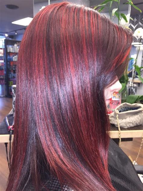 Cherry Cola Red Hair With Red Rocket Highlights Iamgoldwell Goldwell